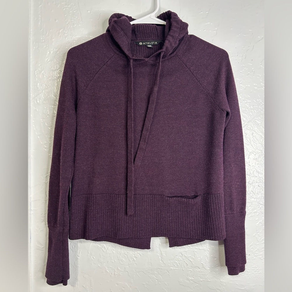 Athleta Aubergine Purple Verona Merino Cozy XXS Hoodie • Soft Knit Pullover